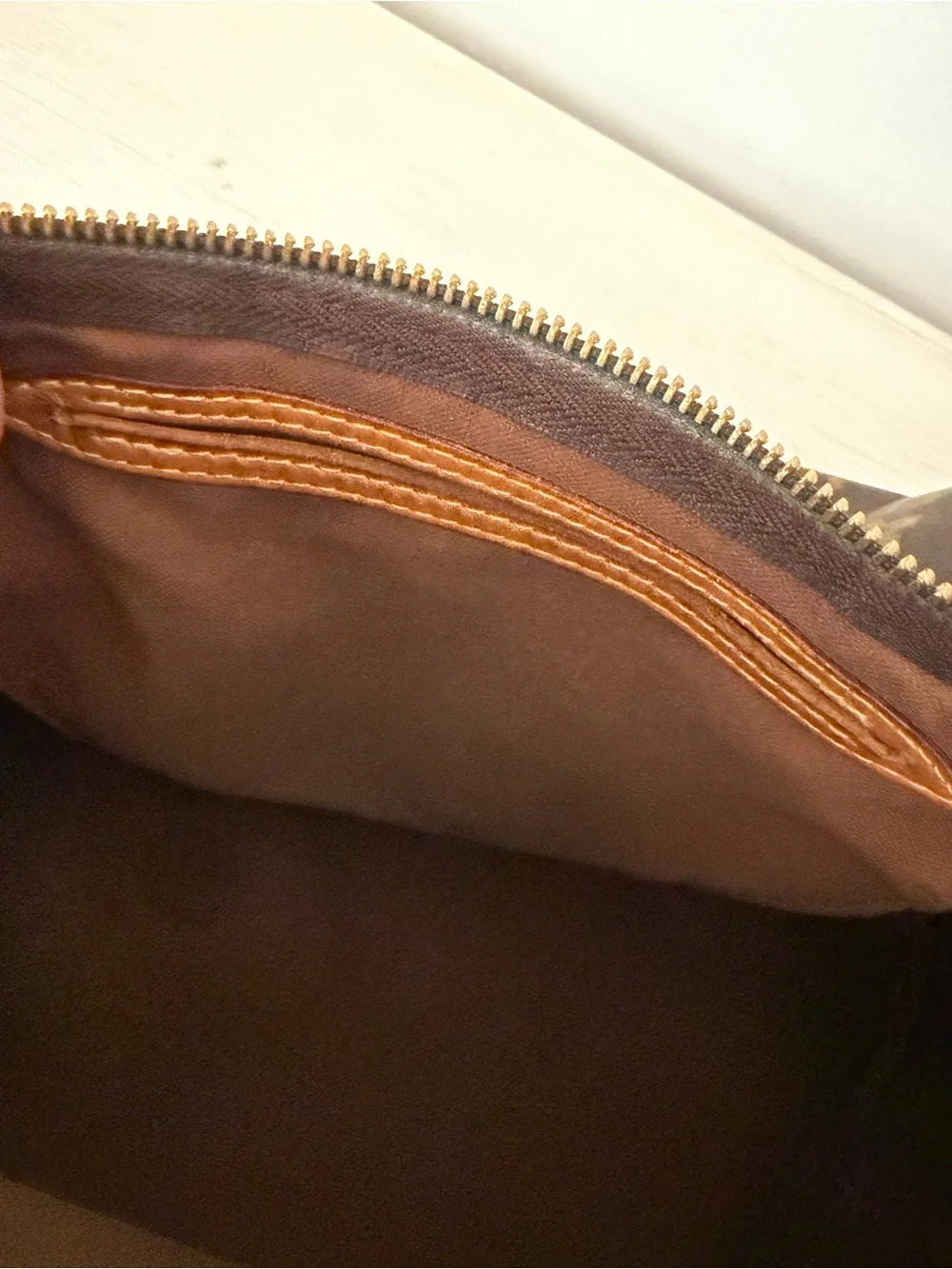 Louis Vuitton Brown Monogram Canvas Satchel with Tan Trim and Gold Hardware